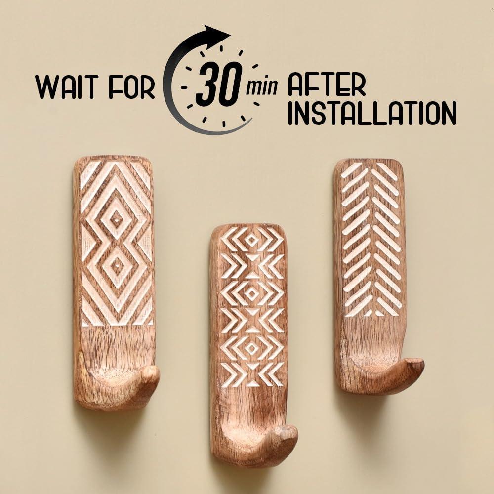 Ganchos Adhesivos de Madera Boho Indian Shelf - 3 Piezas, 4.54 kg