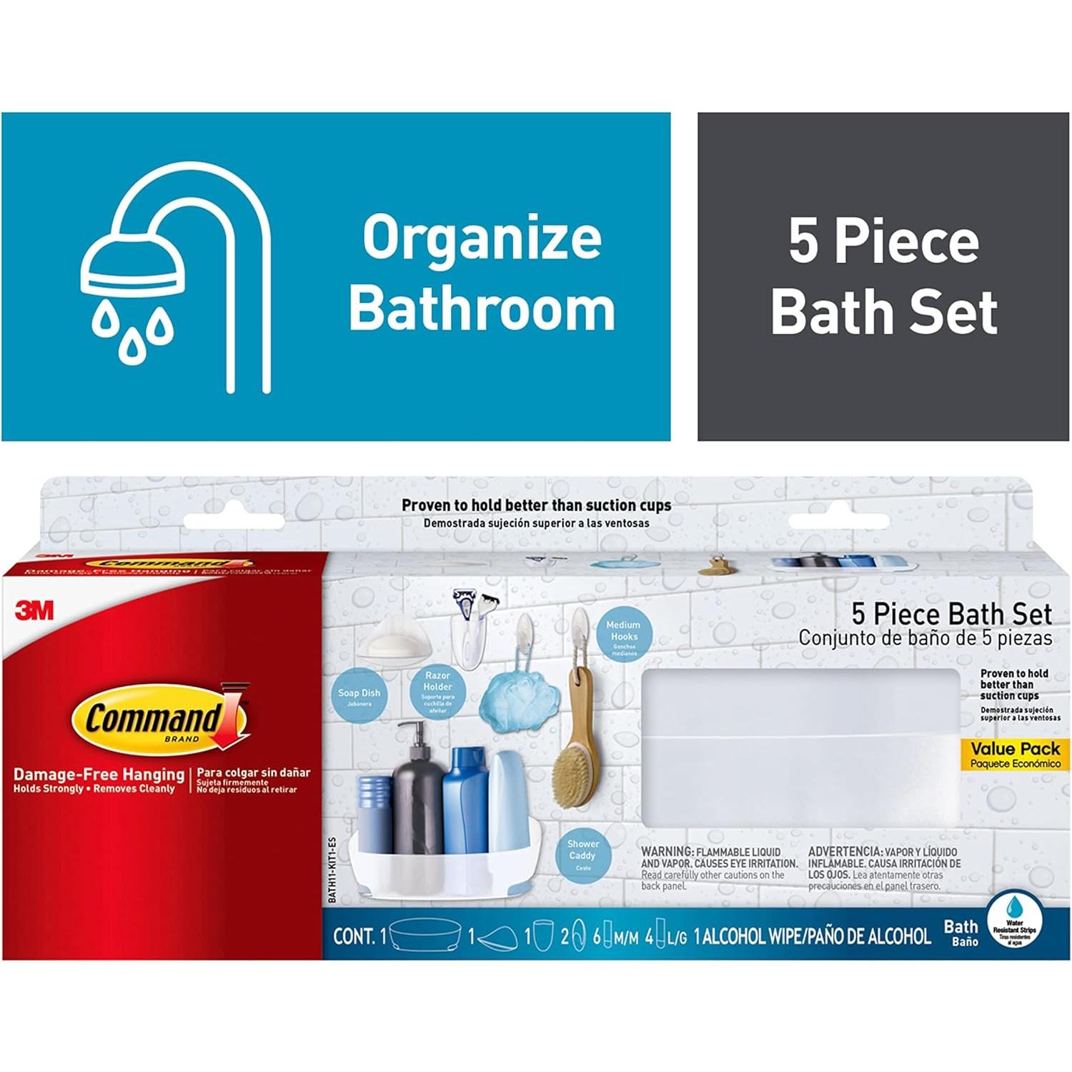 Juego organizador de baño Command 5 piezas - Caddy, jabonera, soporte cepillos