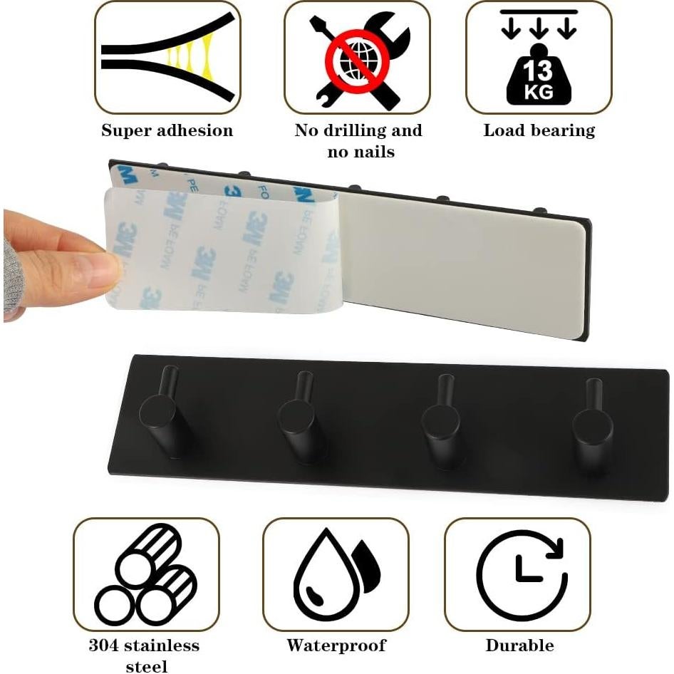 Soporte de Llaves Picowe Negro 4 Filas Acero Inoxidable