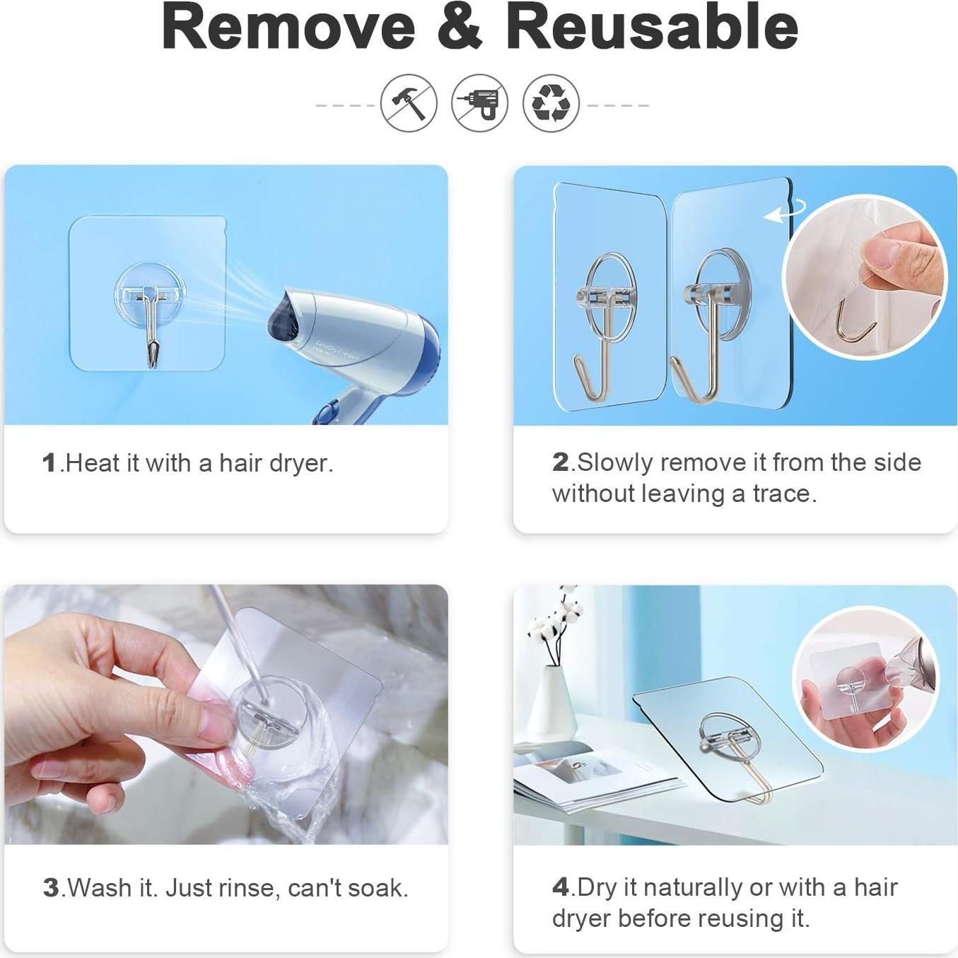 Ganchos Adhesivos ZNBEN Transparentes 5.9kg 10 Paquetes