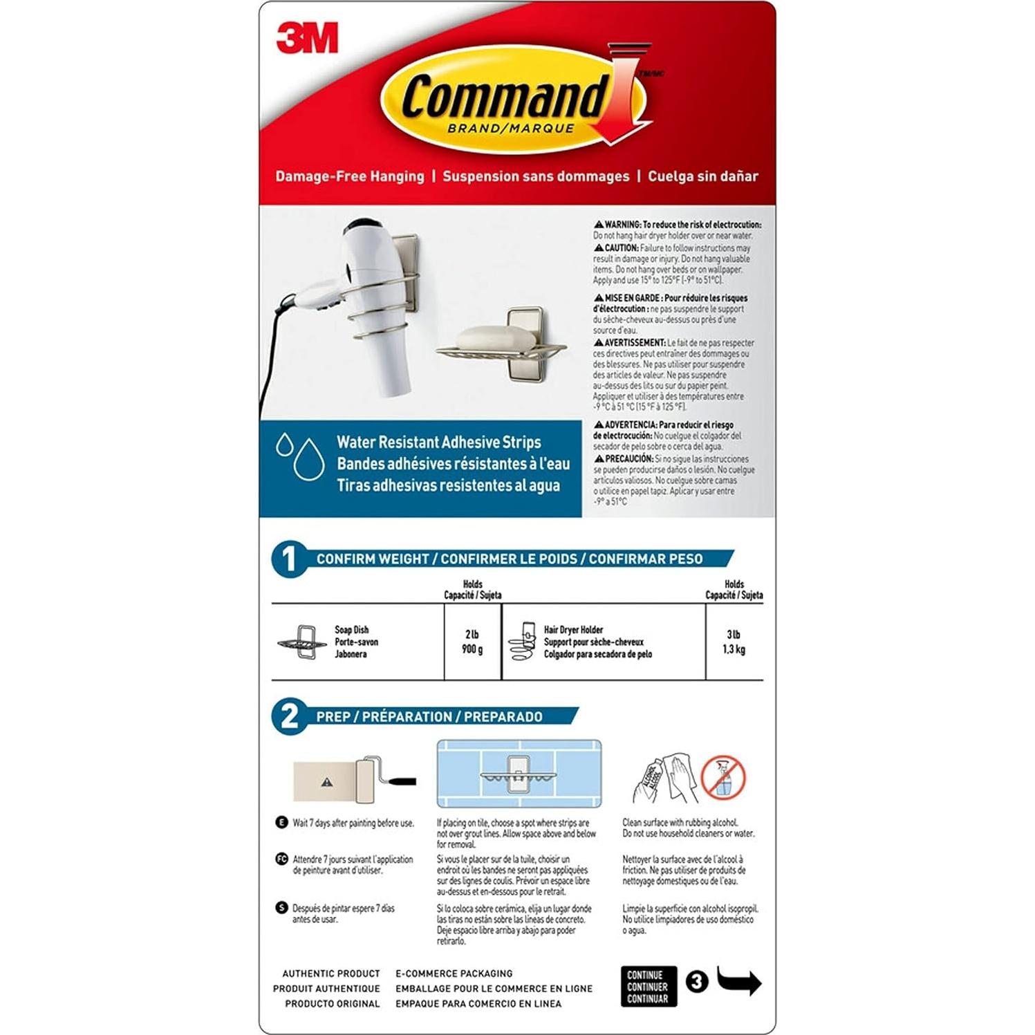 Soporte para Secador de Pelo Command con Tiras Resistentes