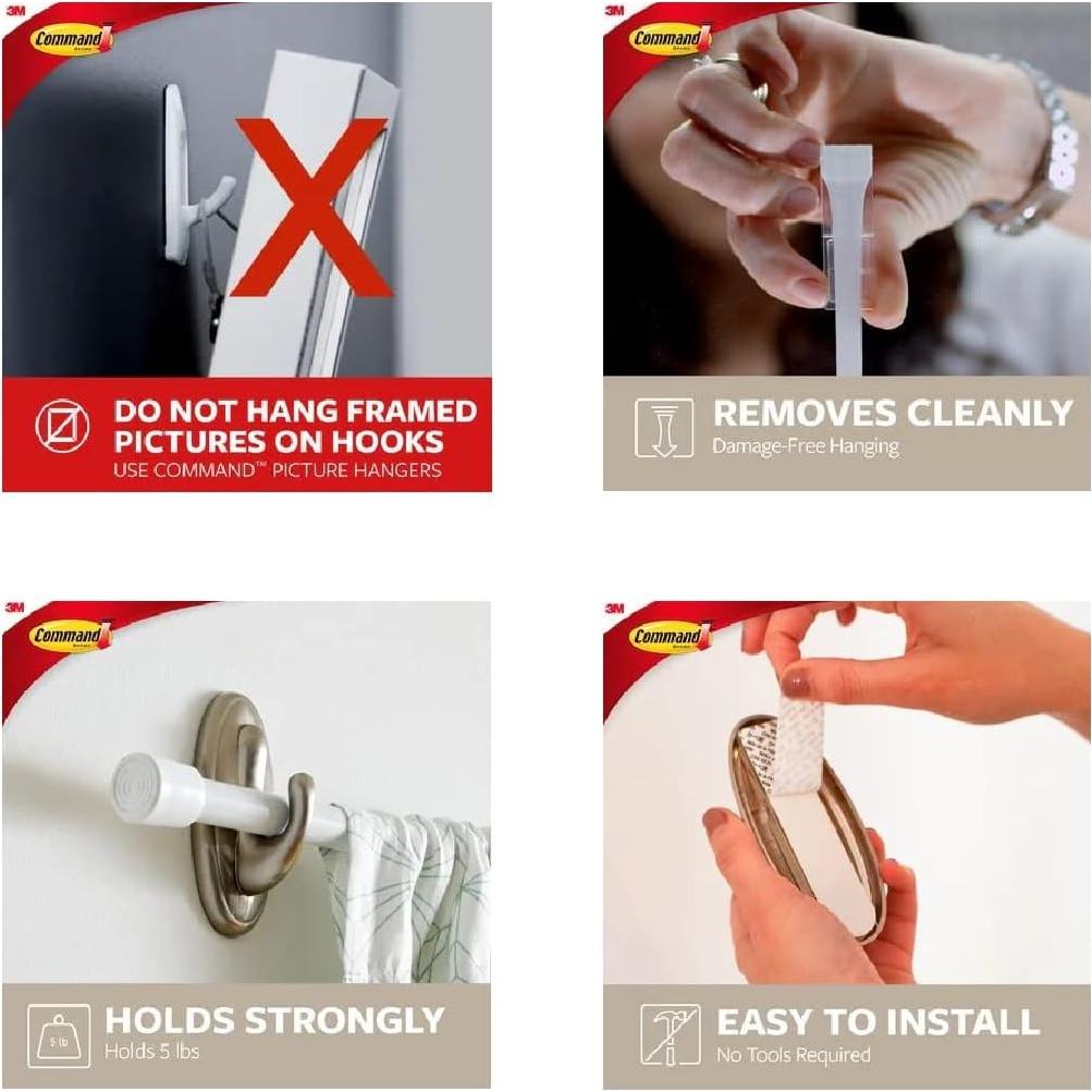Ganchos Plásticos Grandes Command Niquel Cepillado 3 Unidades