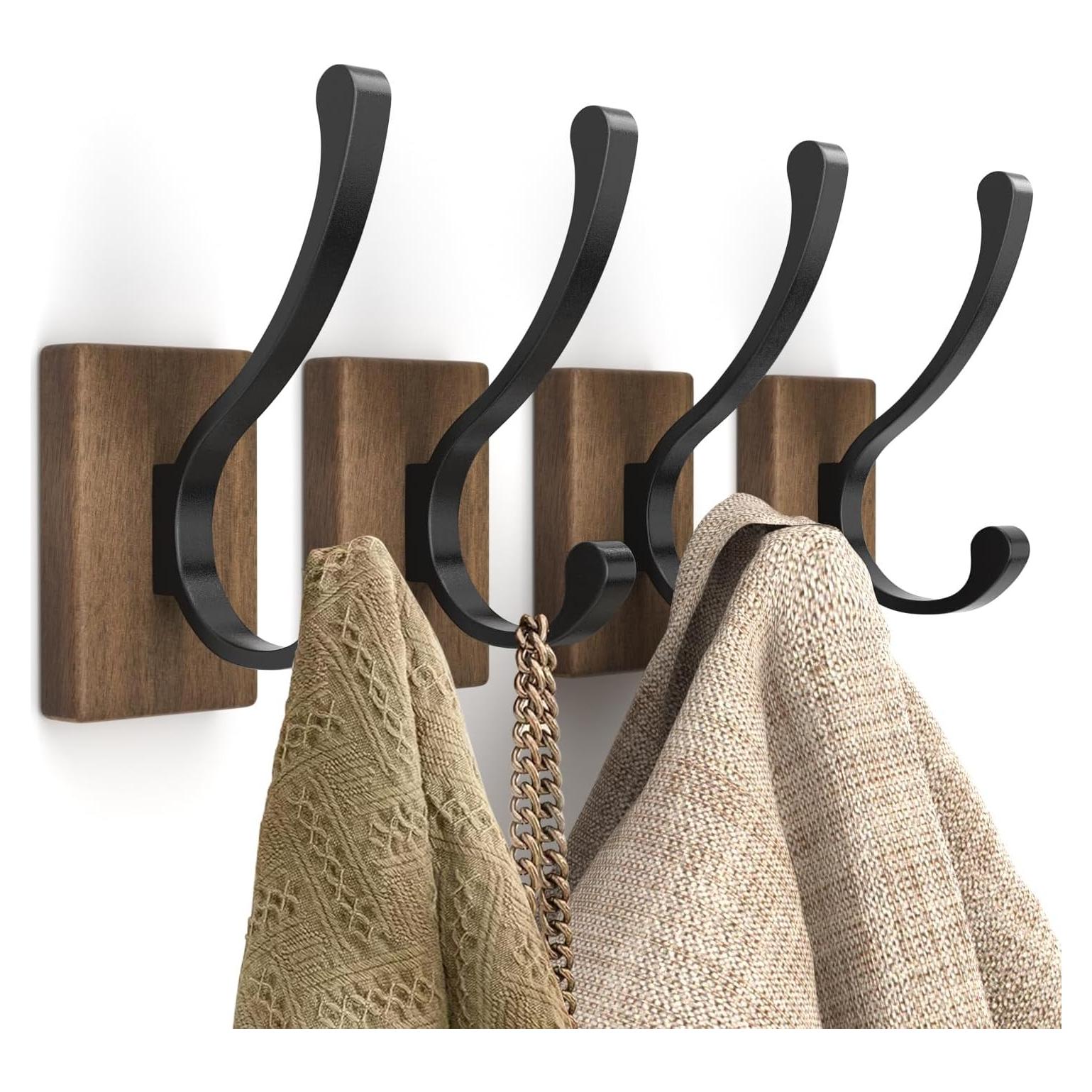 Ganchos de Madera Bussdis - Paquete de 4 Ganchos Resistentes