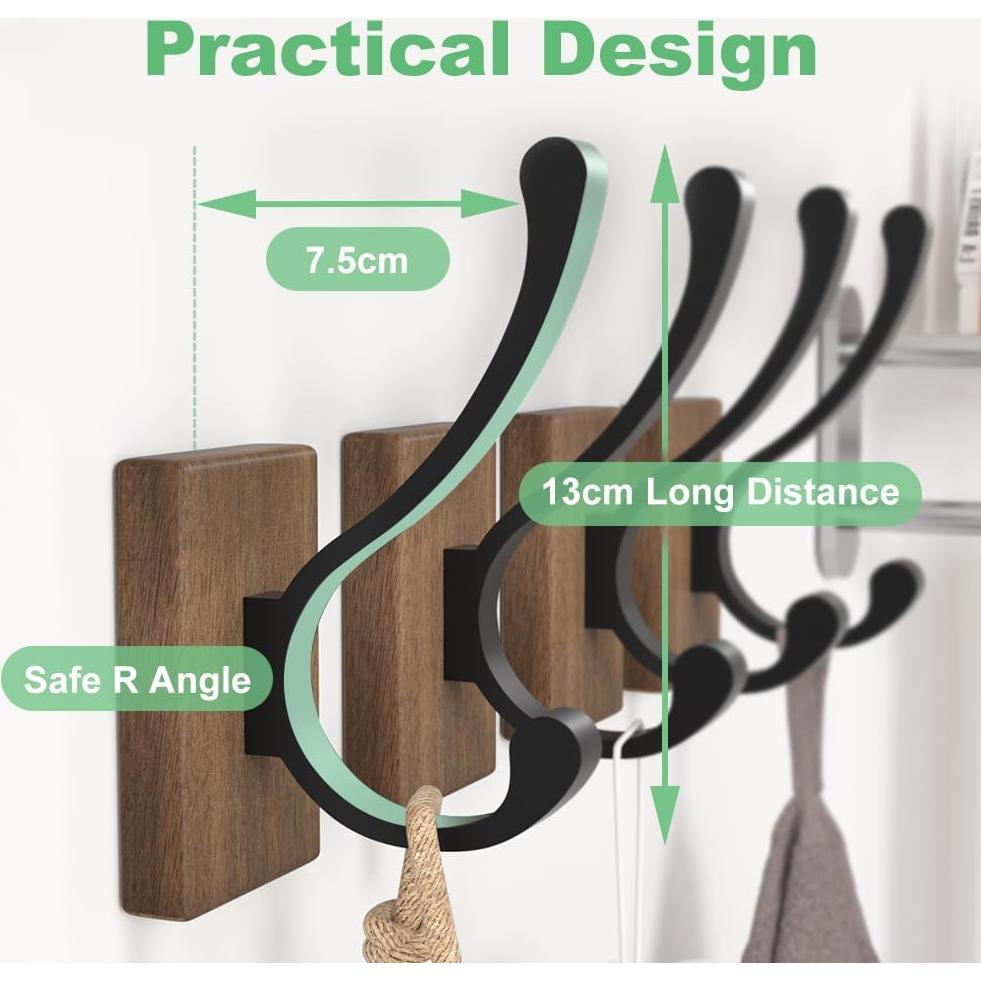 Ganchos de Madera Bussdis - Paquete de 4 Ganchos Resistentes