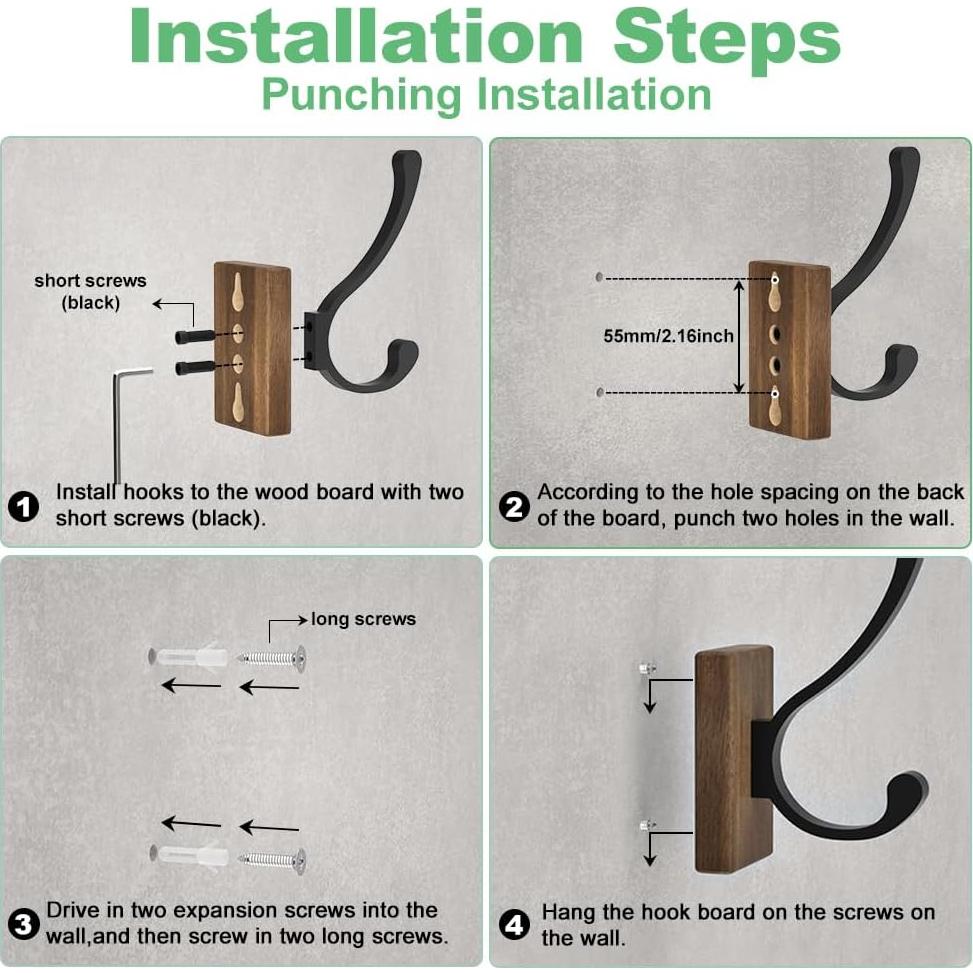 Ganchos de Madera Bussdis - Paquete de 4 Ganchos Resistentes