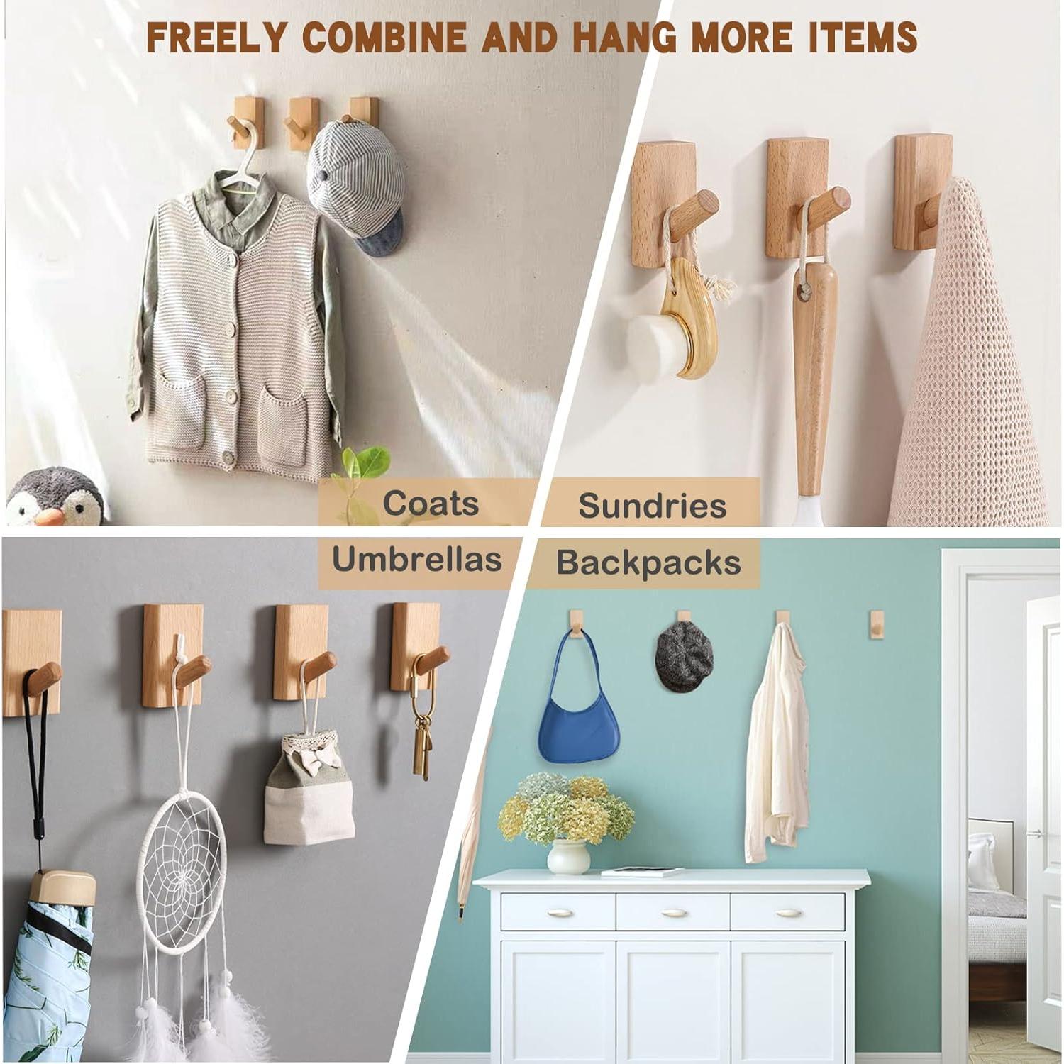 Ganchos de Madera de Haya QUELLANCE - Paquete de 4 para Pared