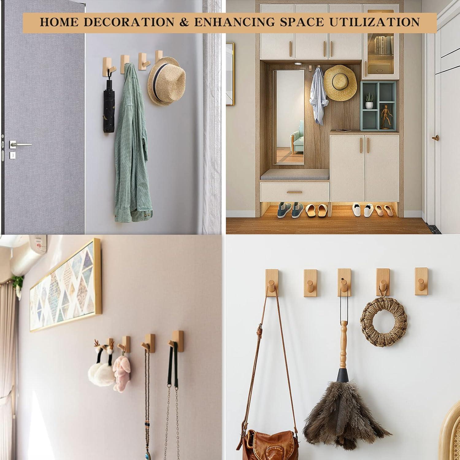 Ganchos de Madera de Haya QUELLANCE - Paquete de 4 para Pared