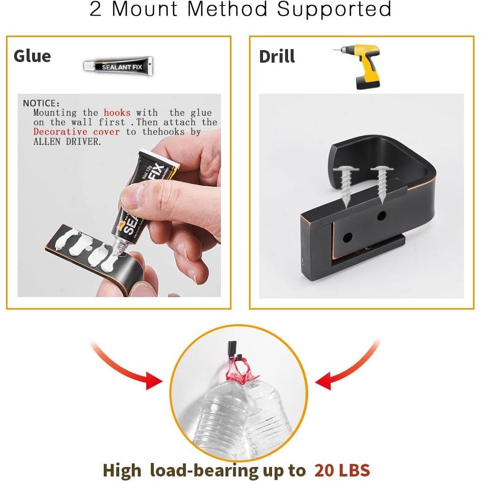 Gancho de Ropa BESy Cuadrado Bronce Aceitado Autoadhesivo