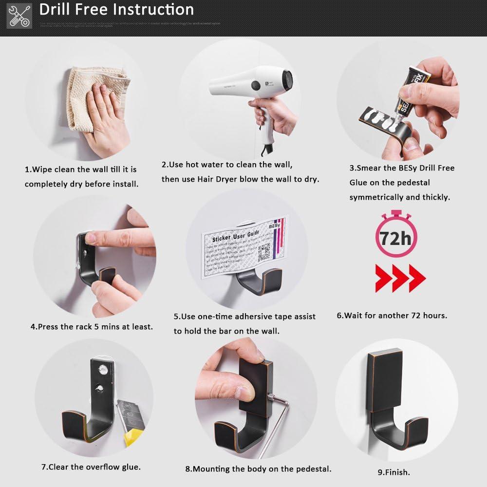 Gancho de Ropa BESy Cuadrado Bronce Aceitado Autoadhesivo