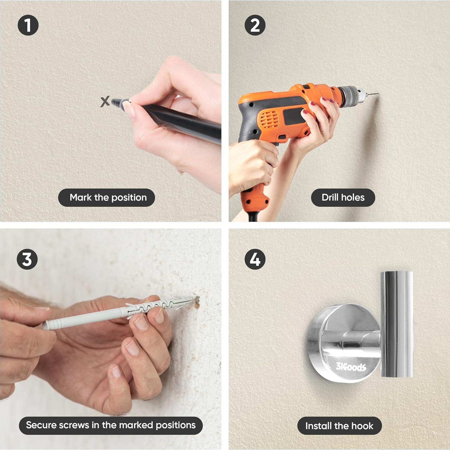 Ganchos de Pared 3iGoods de Acero Inoxidable - Paquete de 4