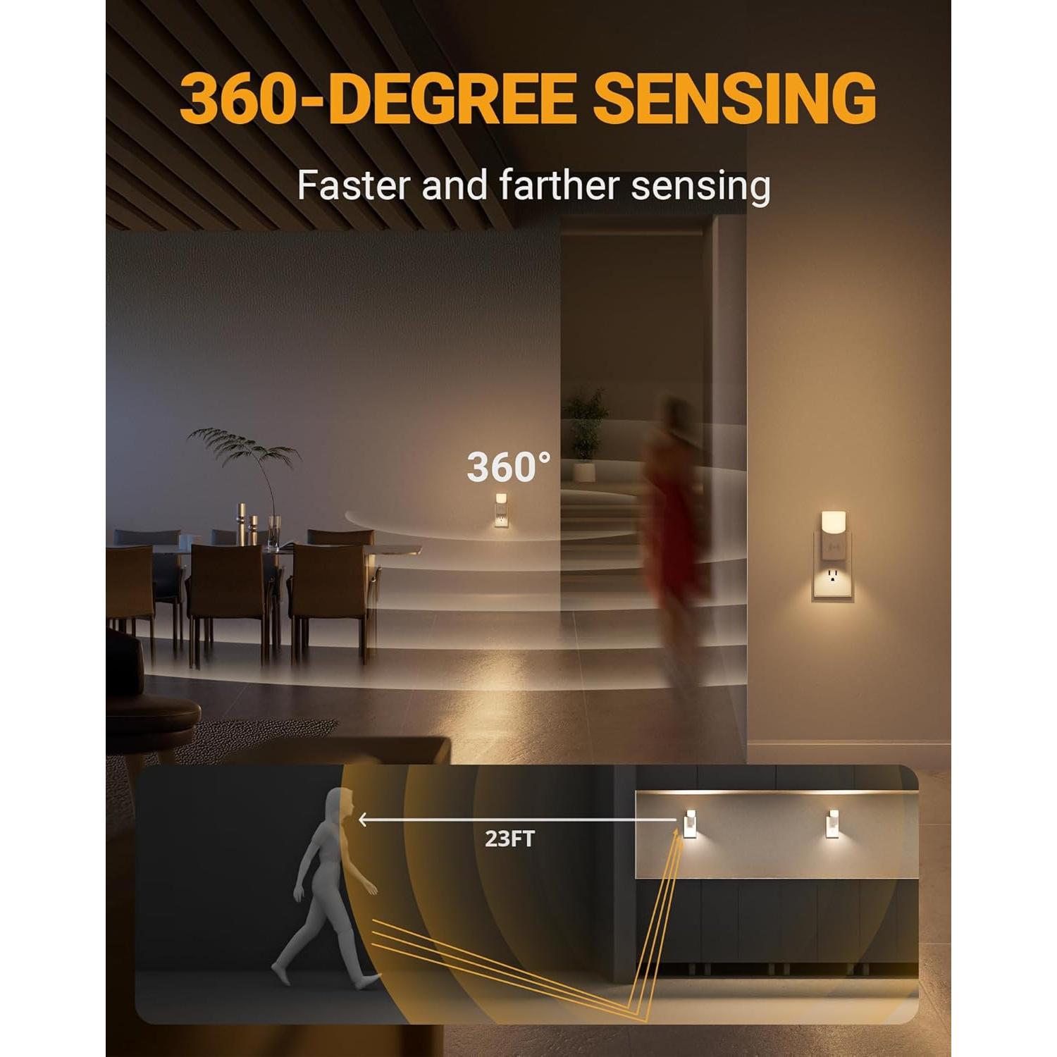 Luz Nocturna LED Lyridz Enchufable con Sensor de Movimiento 360°