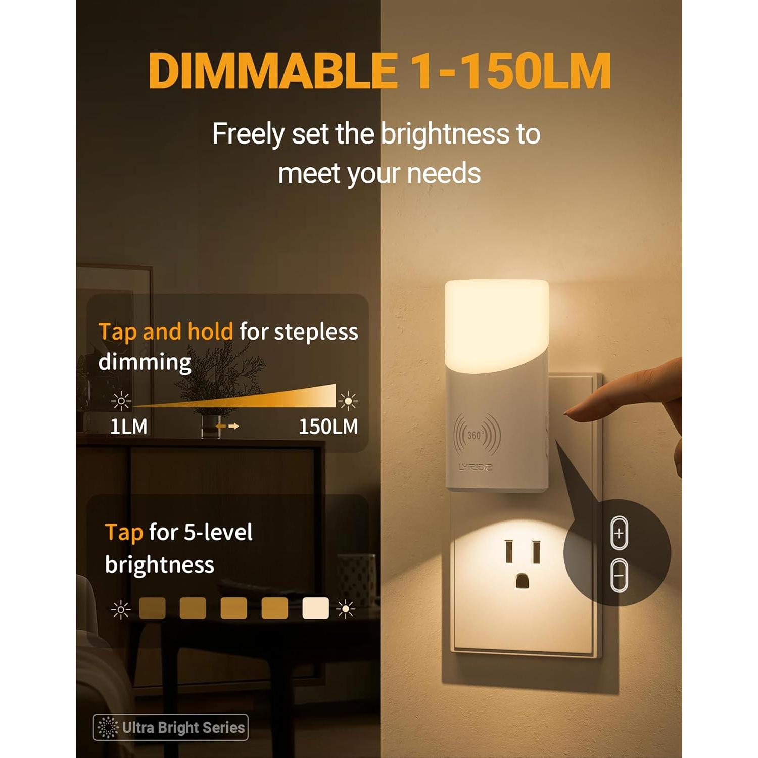 Luz Nocturna LED Lyridz Enchufable con Sensor de Movimiento 360°