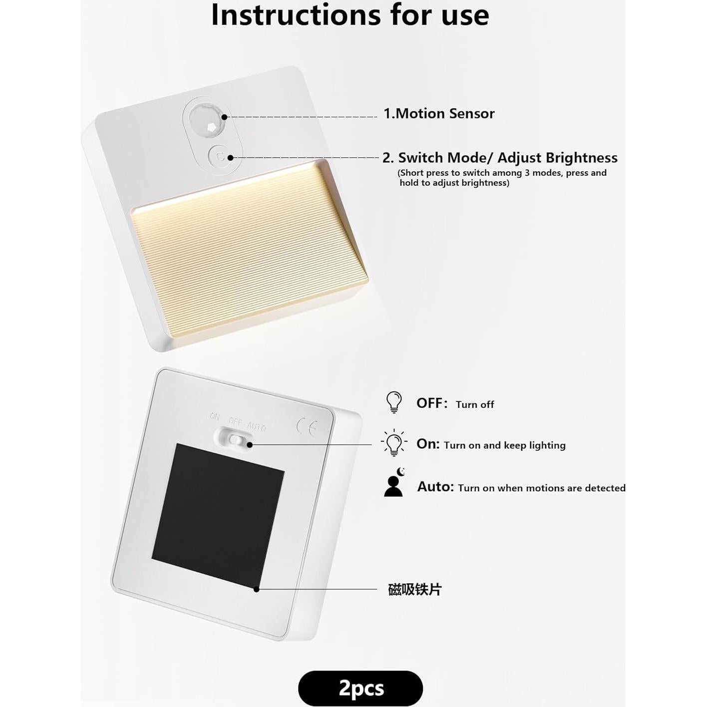 Sensor de Movimiento Luz Nocturna LED NICKLUC Recargable 7 Colores