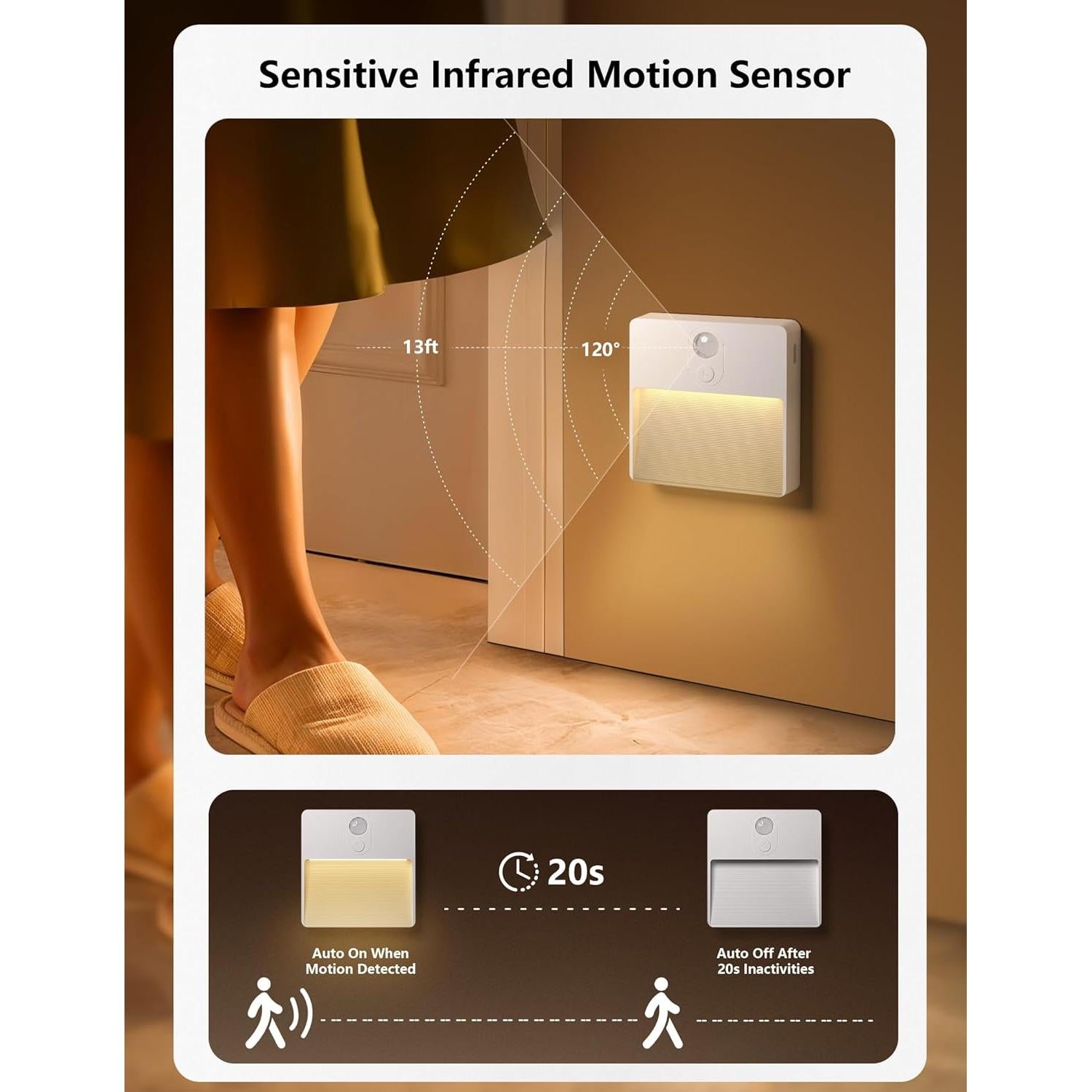 Sensor de Movimiento Luz Nocturna LED NICKLUC Recargable 7 Colores