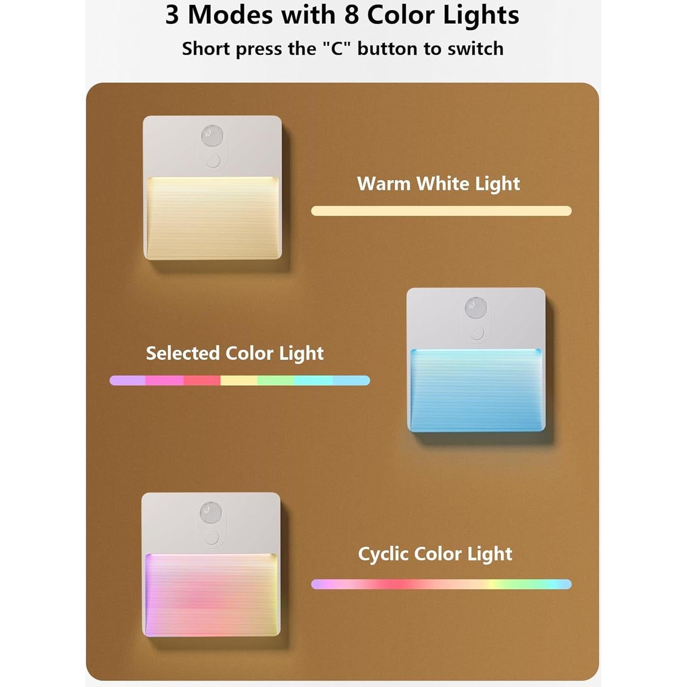 Sensor de Movimiento Luz Nocturna LED NICKLUC Recargable 7 Colores