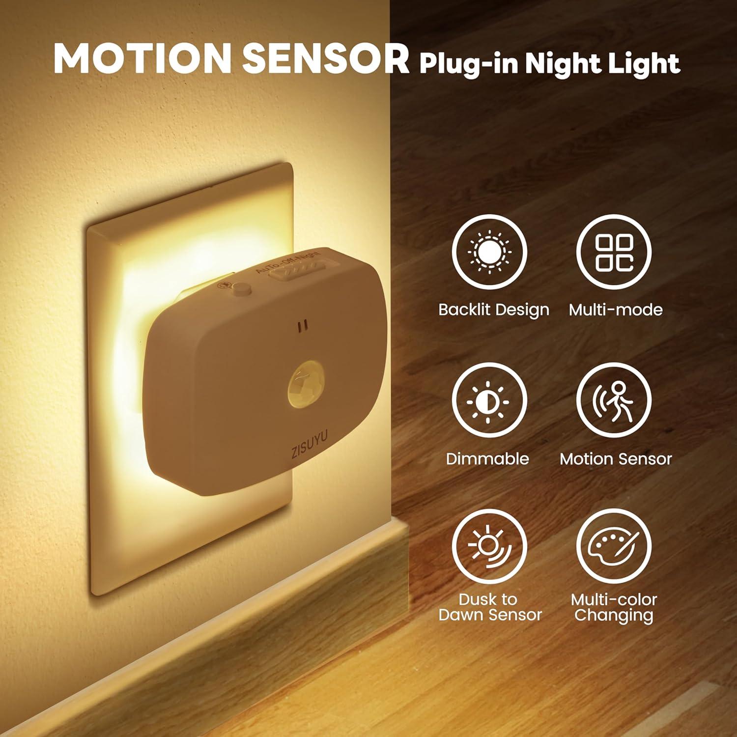 Luz Nocturna LED ZISUYU con Sensor de Movimiento y Regulable 10-60lm