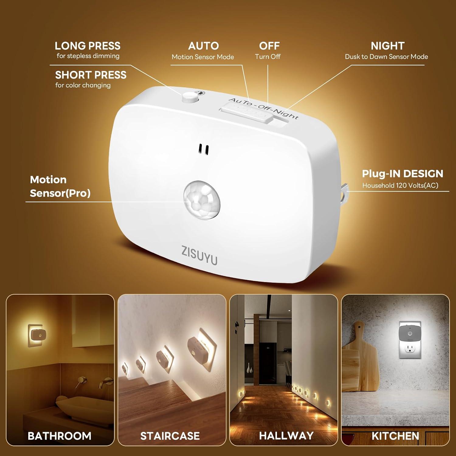 Luz Nocturna LED ZISUYU con Sensor de Movimiento y Regulable 10-60lm