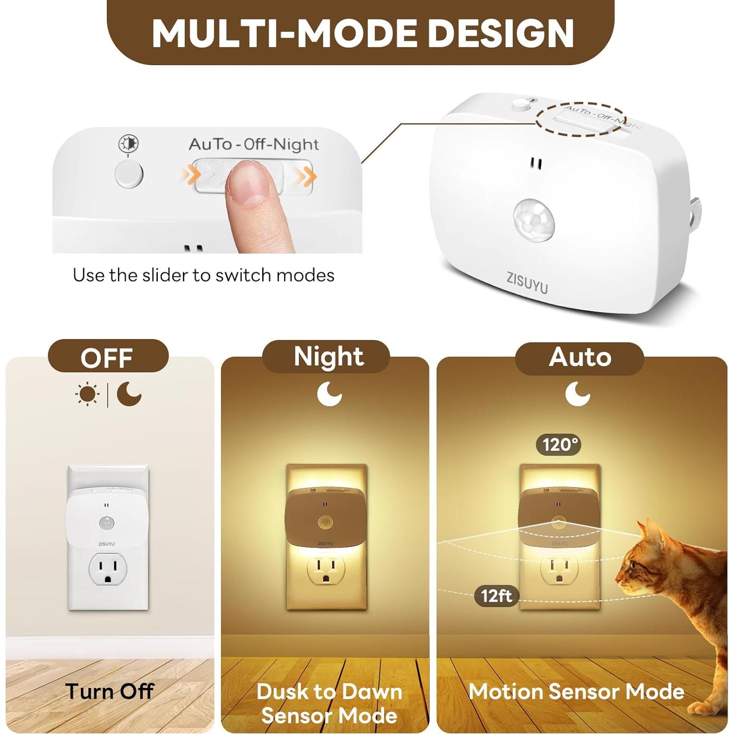 Luz Nocturna LED ZISUYU con Sensor de Movimiento y Regulable 10-60lm