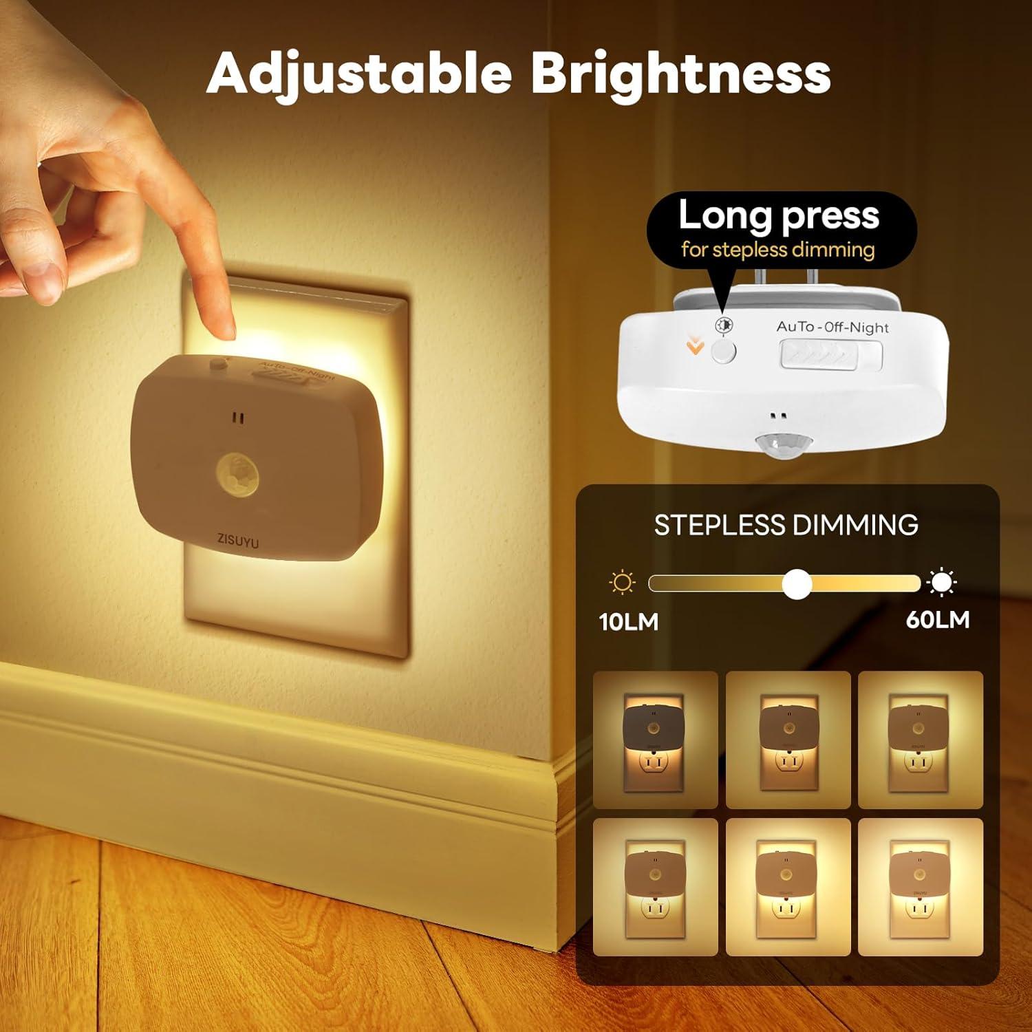 Luz Nocturna LED ZISUYU con Sensor de Movimiento y Regulable 10-60lm