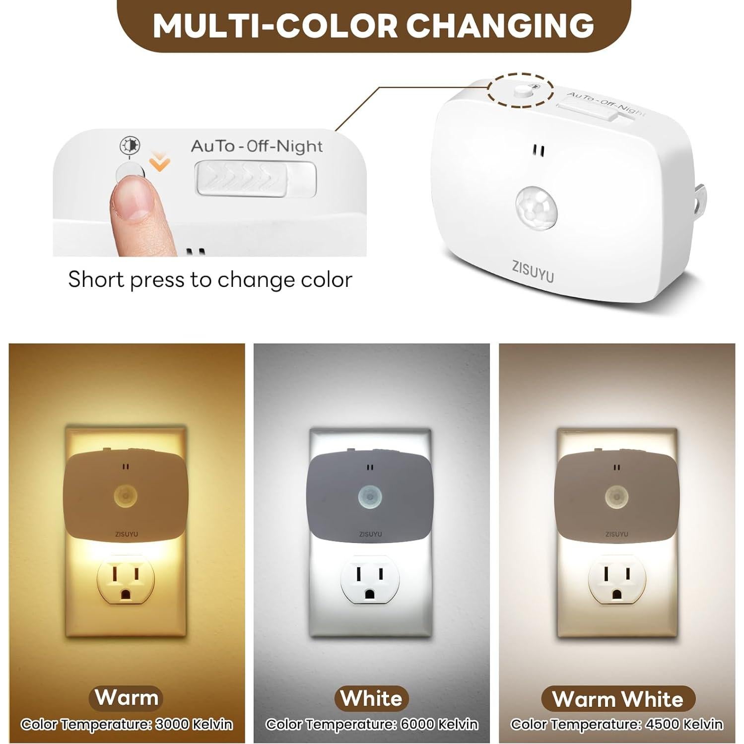 Luz Nocturna LED ZISUYU con Sensor de Movimiento y Regulable 10-60lm