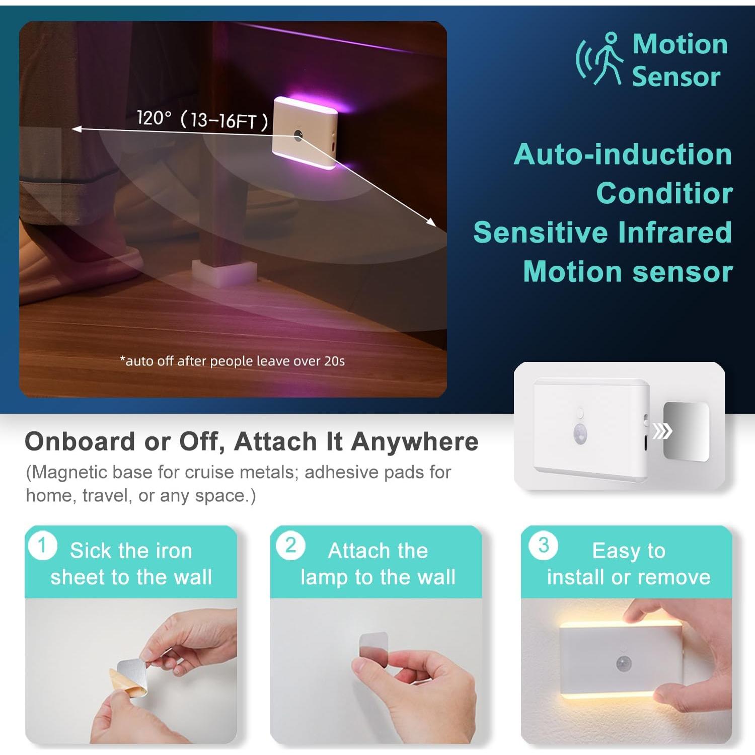 Luz Nocturna LED Recargable con Sensor de Movimiento - 2 Pzs