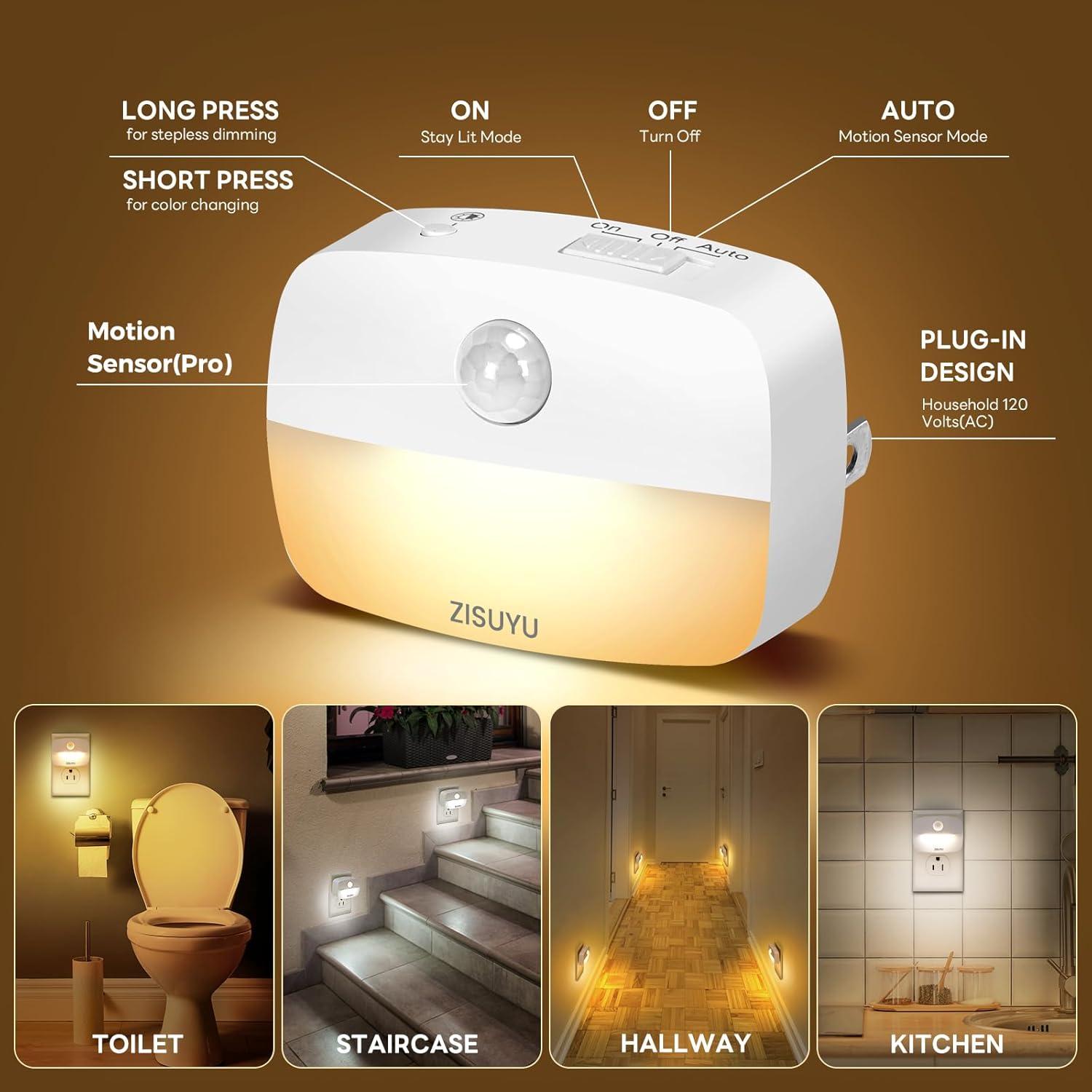 Luz Nocturna LED Enchufable ZISUYU con Sensor de Movimiento 10-60lm