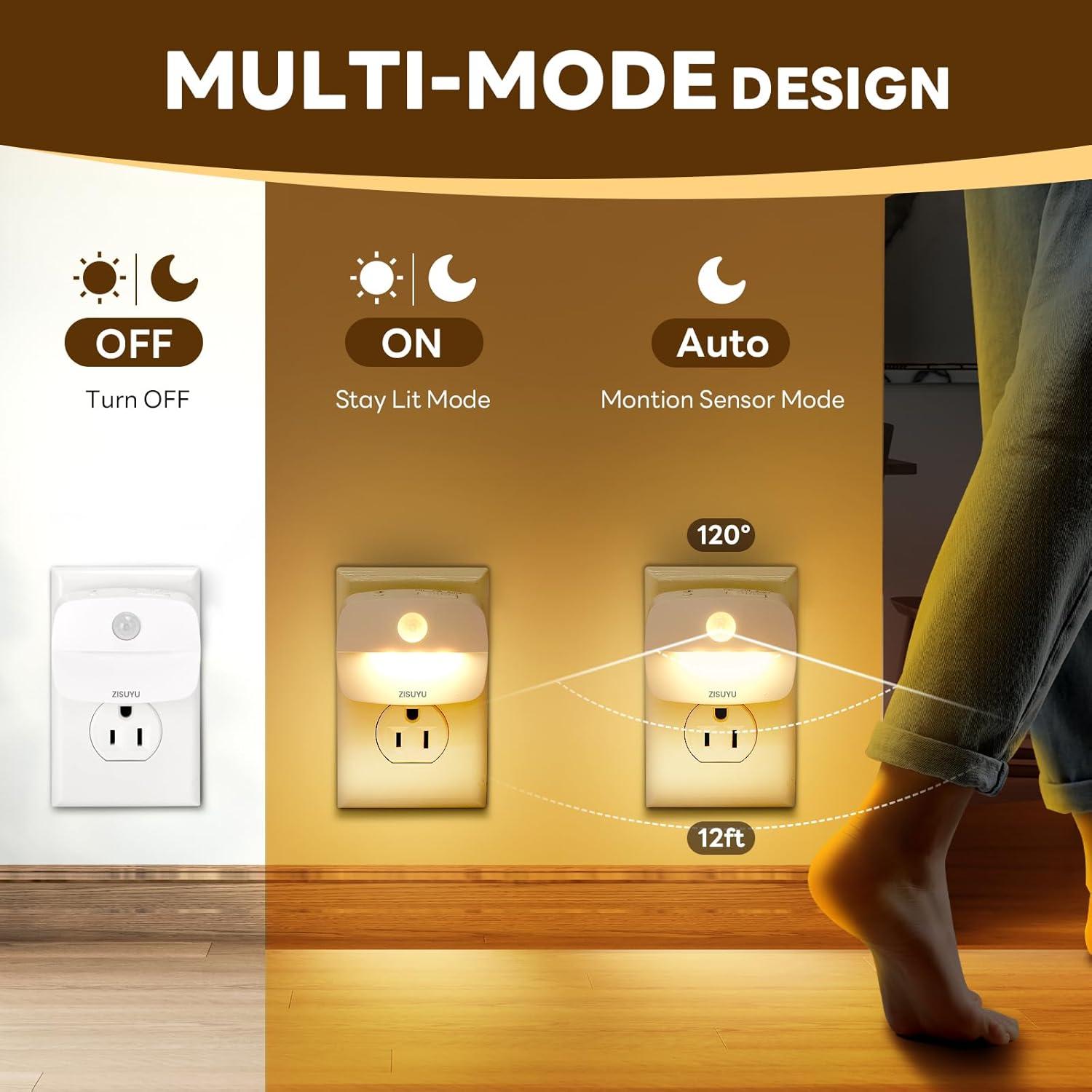 Luz Nocturna LED Enchufable ZISUYU con Sensor de Movimiento 10-60lm