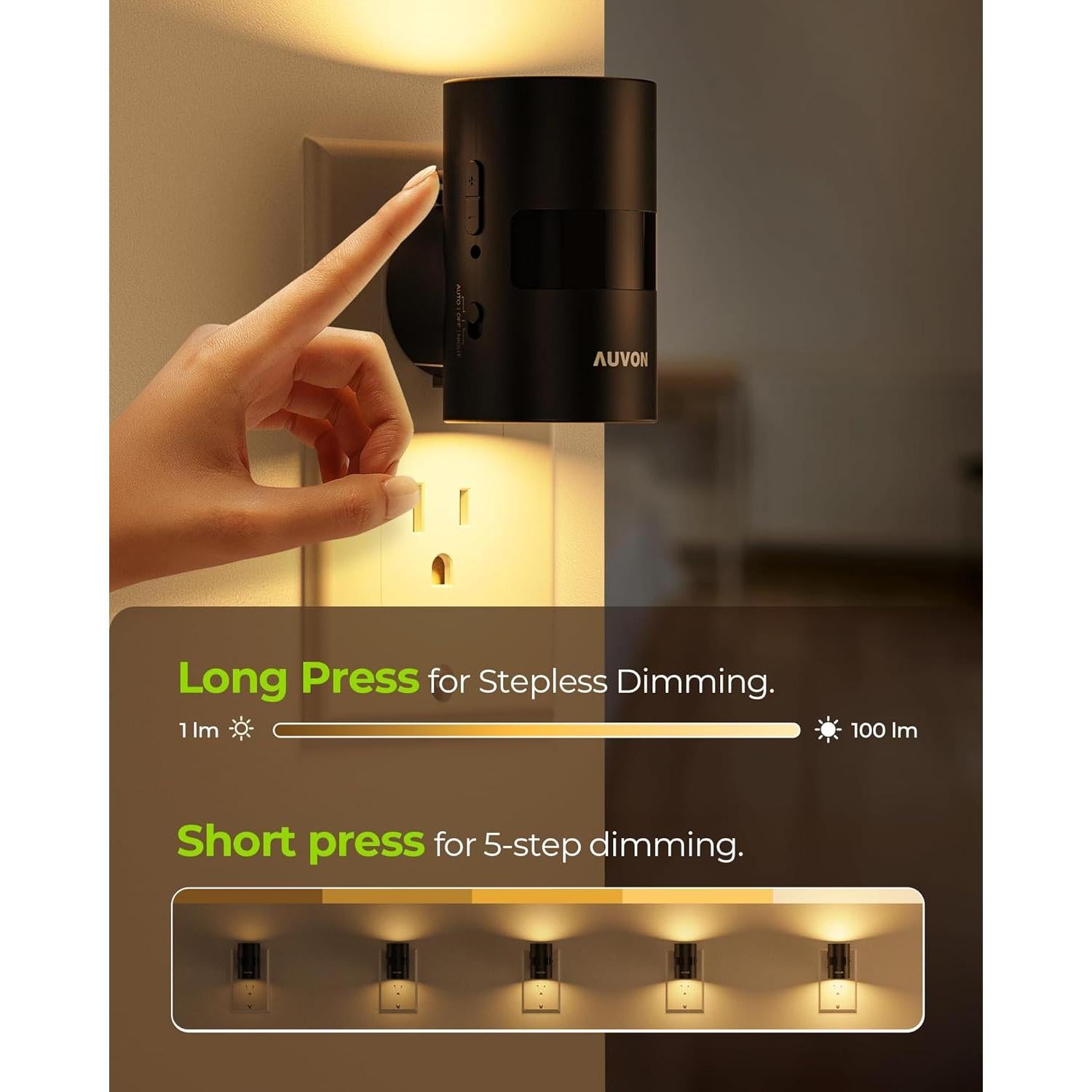 Luz Nocturna LED AUVON Regulable con Sensor de Movimiento 2 Pzas