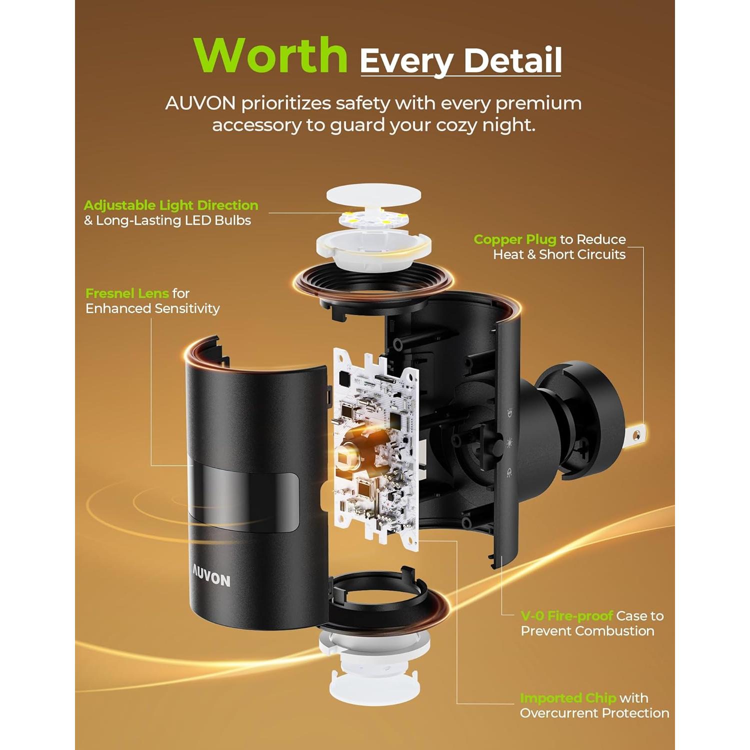 Luz Nocturna LED AUVON Regulable con Sensor de Movimiento 2 Pzas