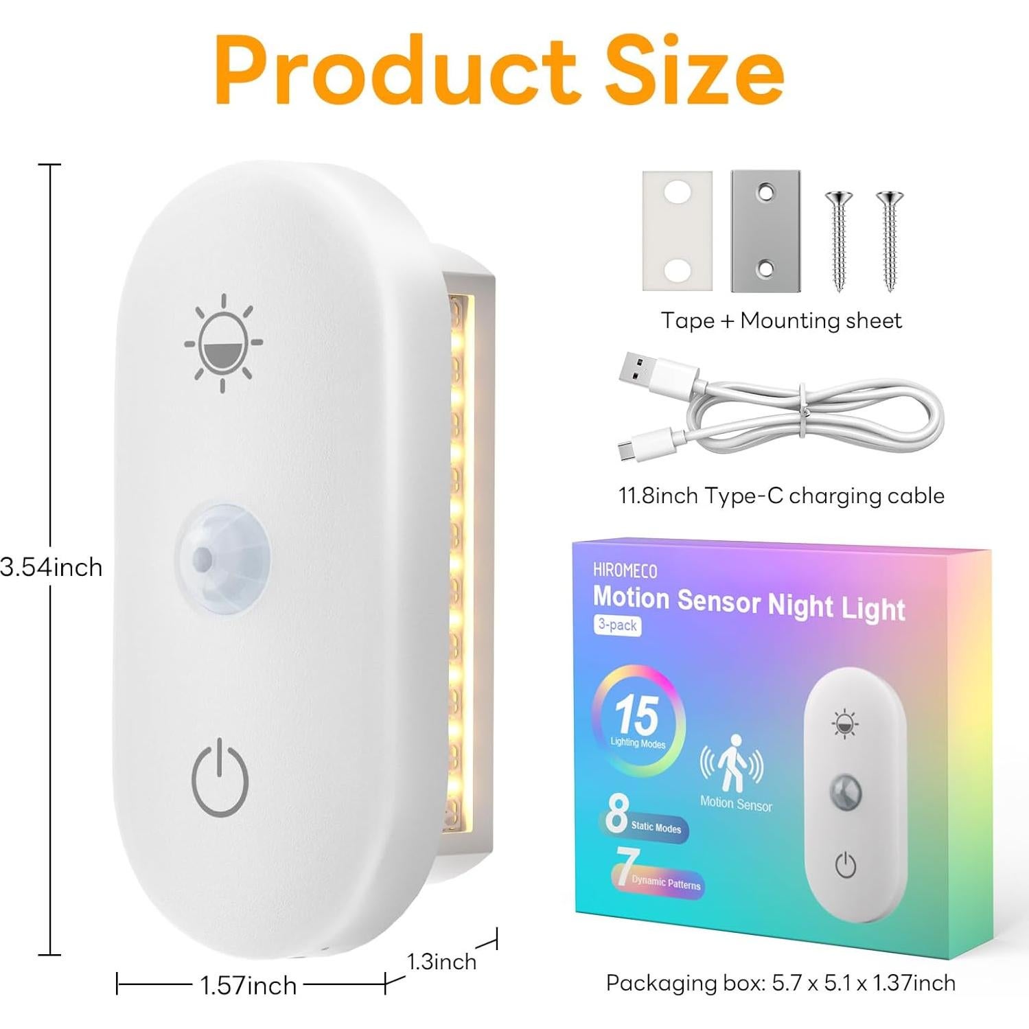 Luz Nocturna Recargable Hiromeco con Sensor de Movimiento 3000K