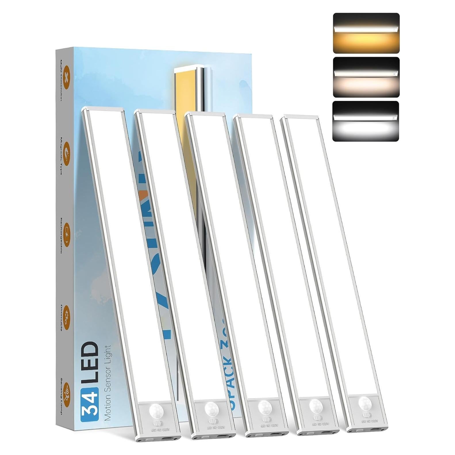 Luz Bajo Gabinete PZSUNLY 34 LED Recargable 1100mAh 5 Pzs