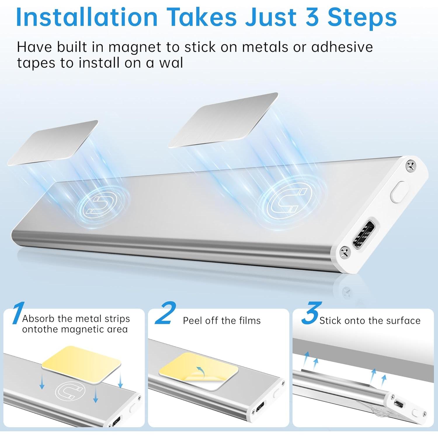 Luz Bajo Gabinete PZSUNLY 34 LED Recargable 1100mAh 5 Pzs