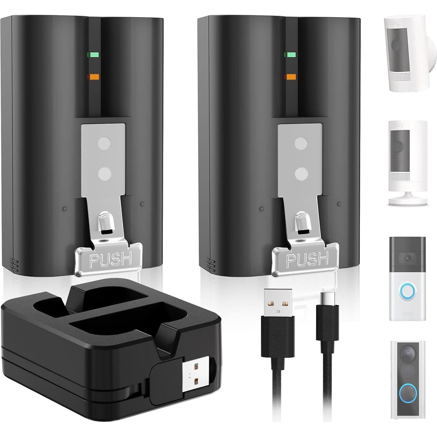 Paquete de 2 Baterías Ring 6040mAh + Cargador Doble USB