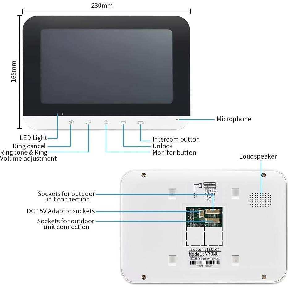 Intercomunicador de Video WOLILIWO 7" con 1 Cámara y 2 Monitores