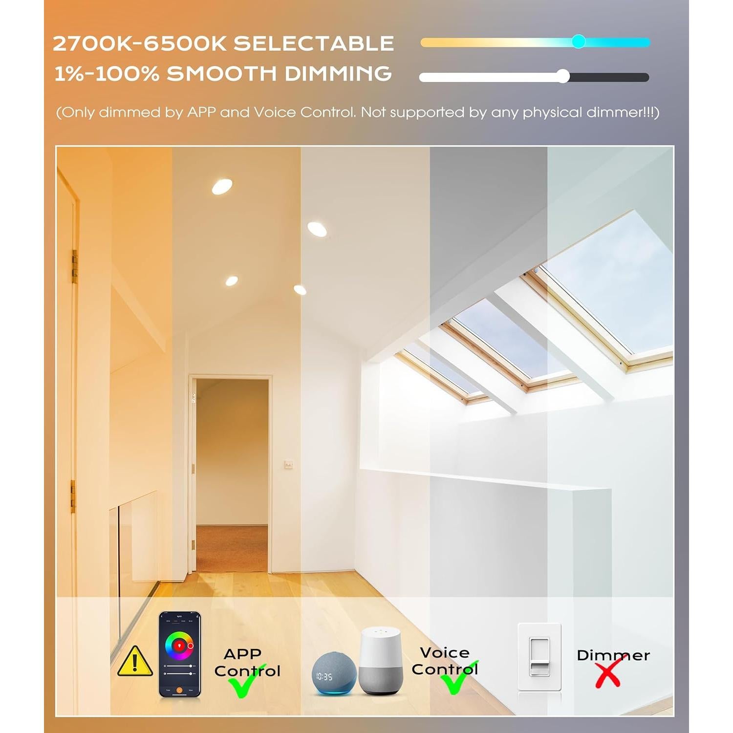 Luz LED Empotrada Inteligente CLOUDY BAY 15 cm 4 Pack RGB