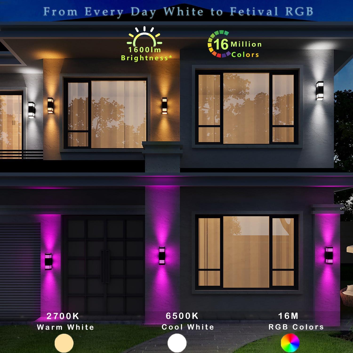 Luces de Sconce Exterior Inteligente Rosykite RGB 33cm 2 Pzas