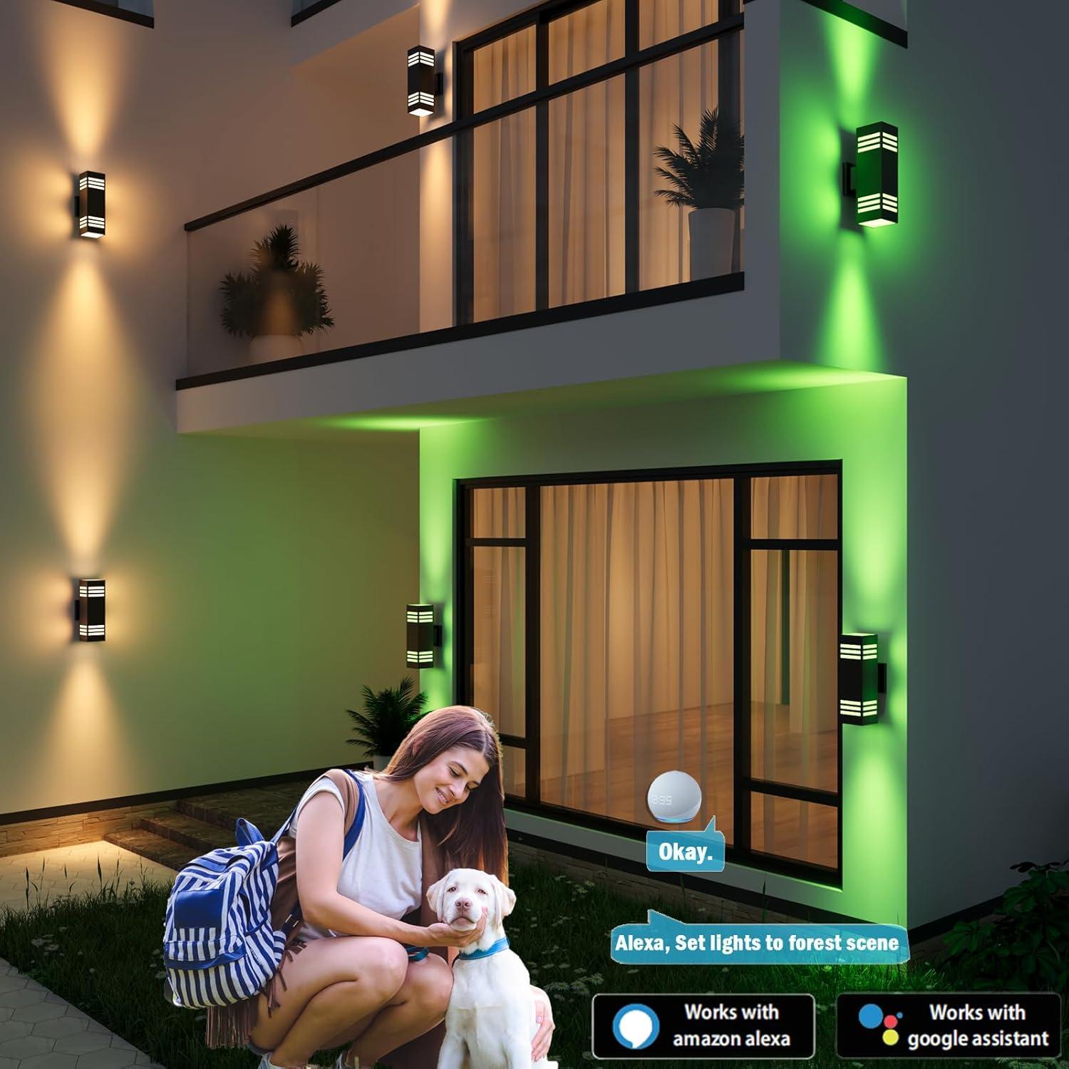 Luces de Sconce Exterior Inteligente Rosykite RGB 33cm 2 Pzas