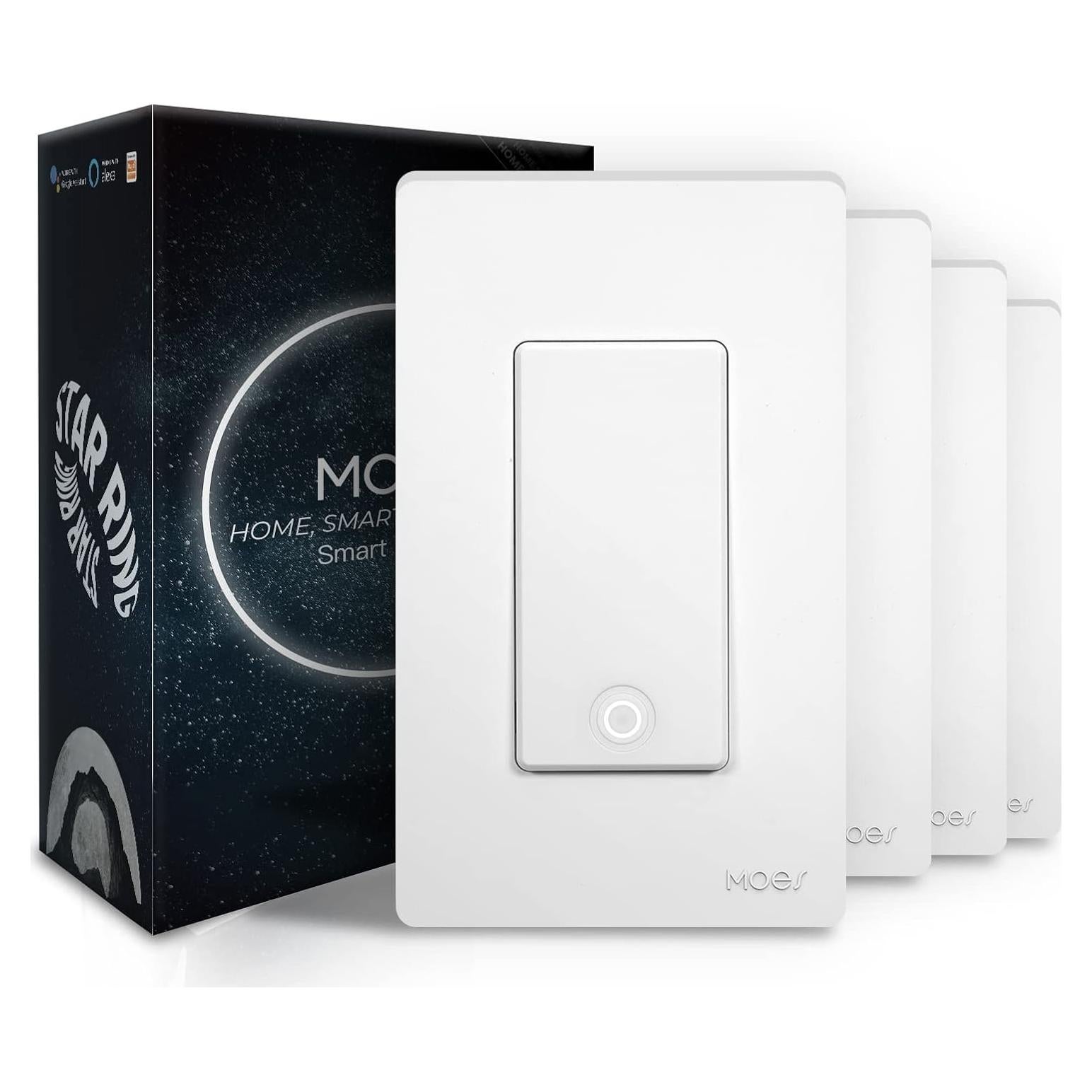 Interruptor de Luz Inteligente MOES WiFi 2.4GHz 4 Unidades