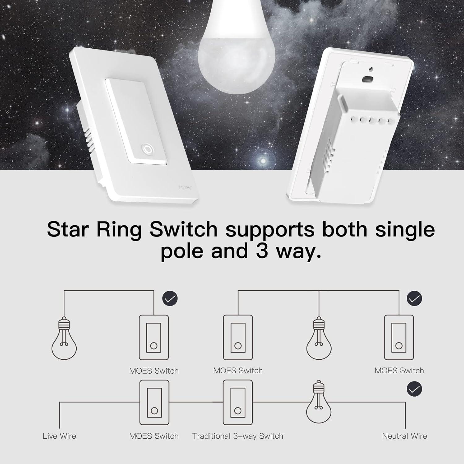 Interruptor de Luz Inteligente MOES WiFi 2.4GHz 4 Unidades