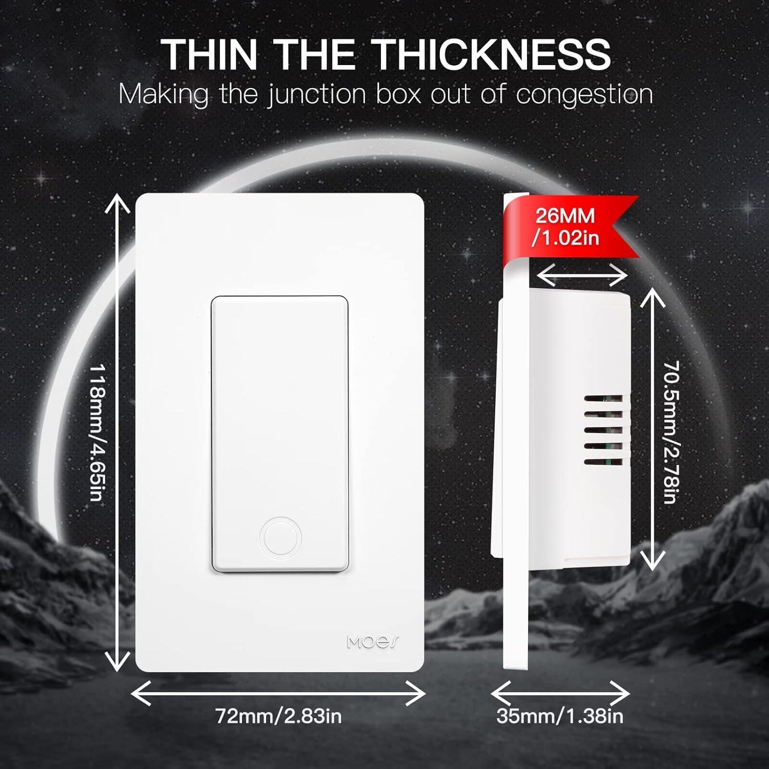 Interruptor de Luz Inteligente MOES WiFi 2.4GHz 4 Unidades