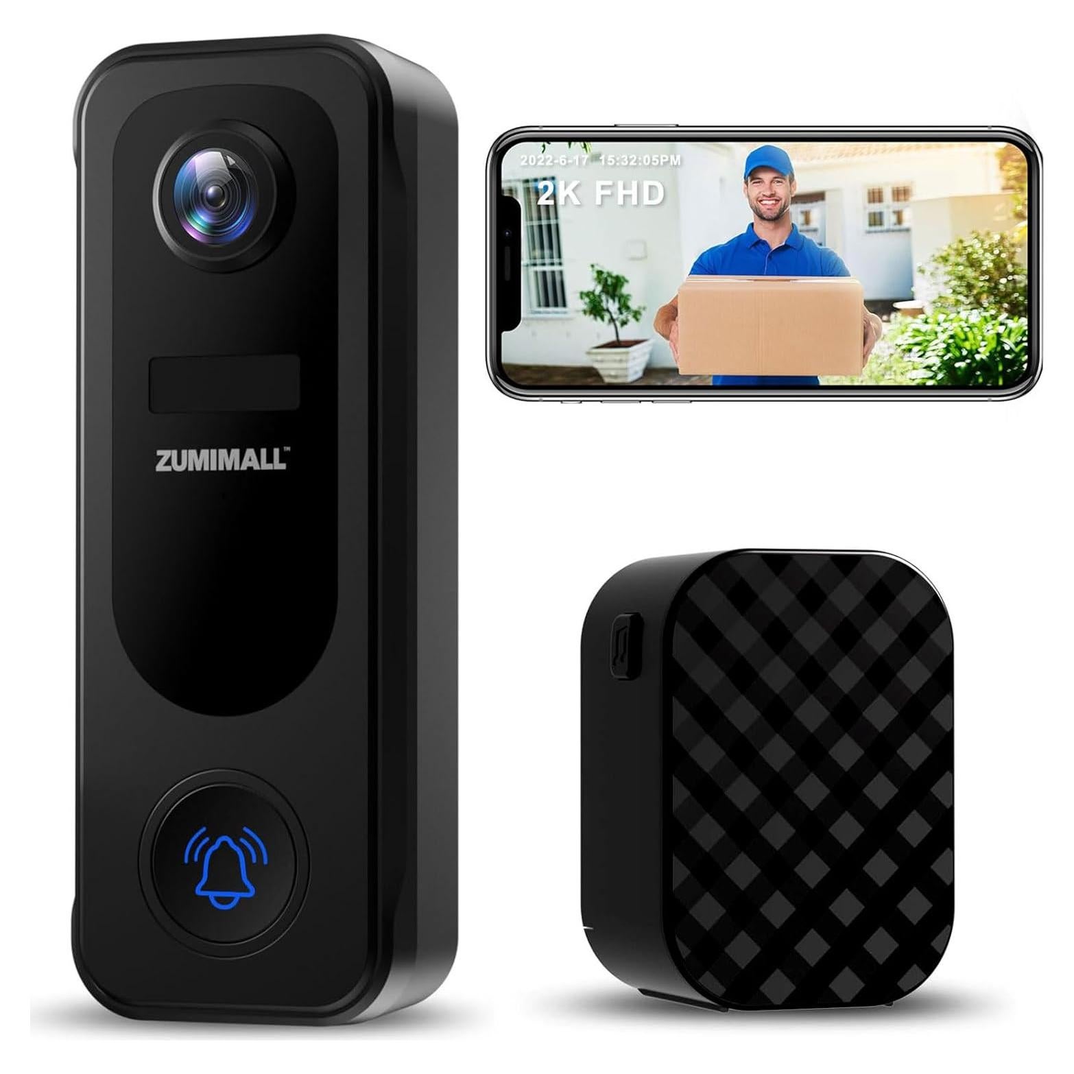 Cámara de Timbre Inalámbrica ZUMIMALL P8 2K con Audio Bidireccional