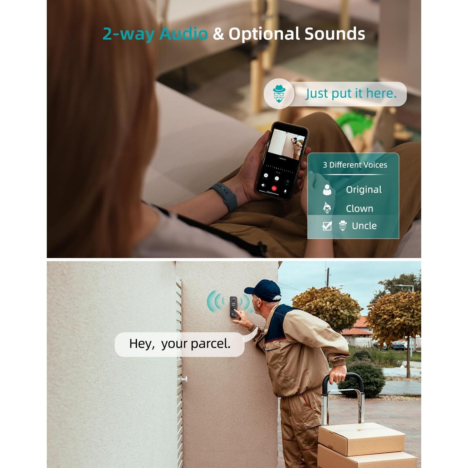 Cámara de Timbre Inalámbrica ZUMIMALL P8 2K con Audio Bidireccional
