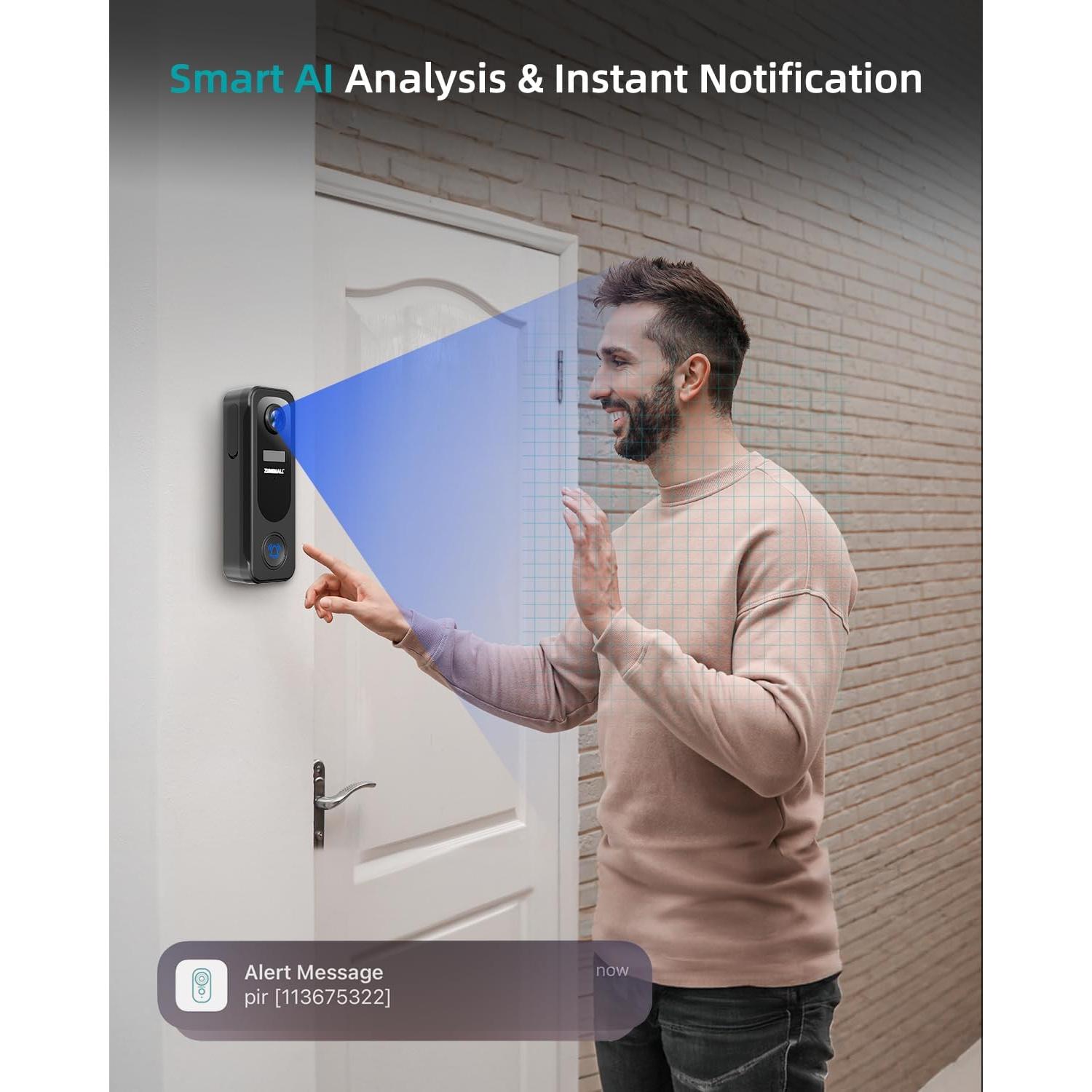 Cámara de Timbre Inalámbrica ZUMIMALL P8 2K con Audio Bidireccional