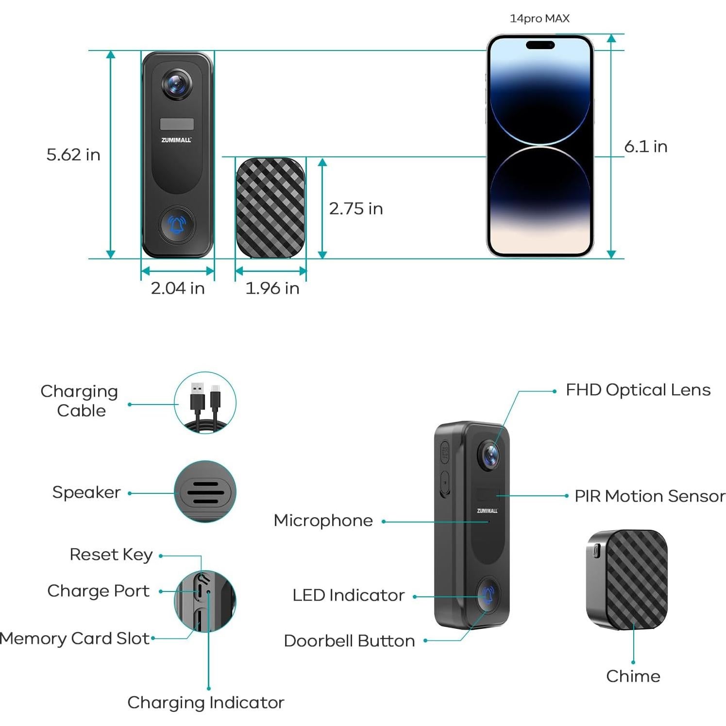 Cámara de Timbre Inalámbrica ZUMIMALL P8 2K con Audio Bidireccional