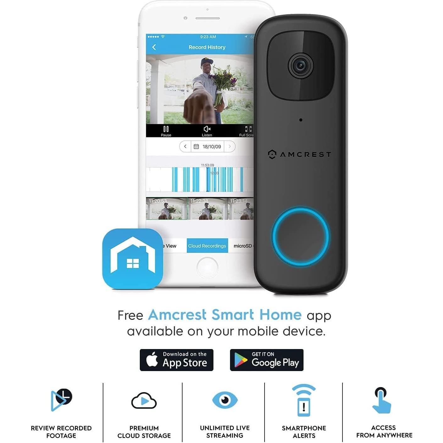 Cámara Timbre Video Amcrest AD410 4MP WiFi Detección AI IP65