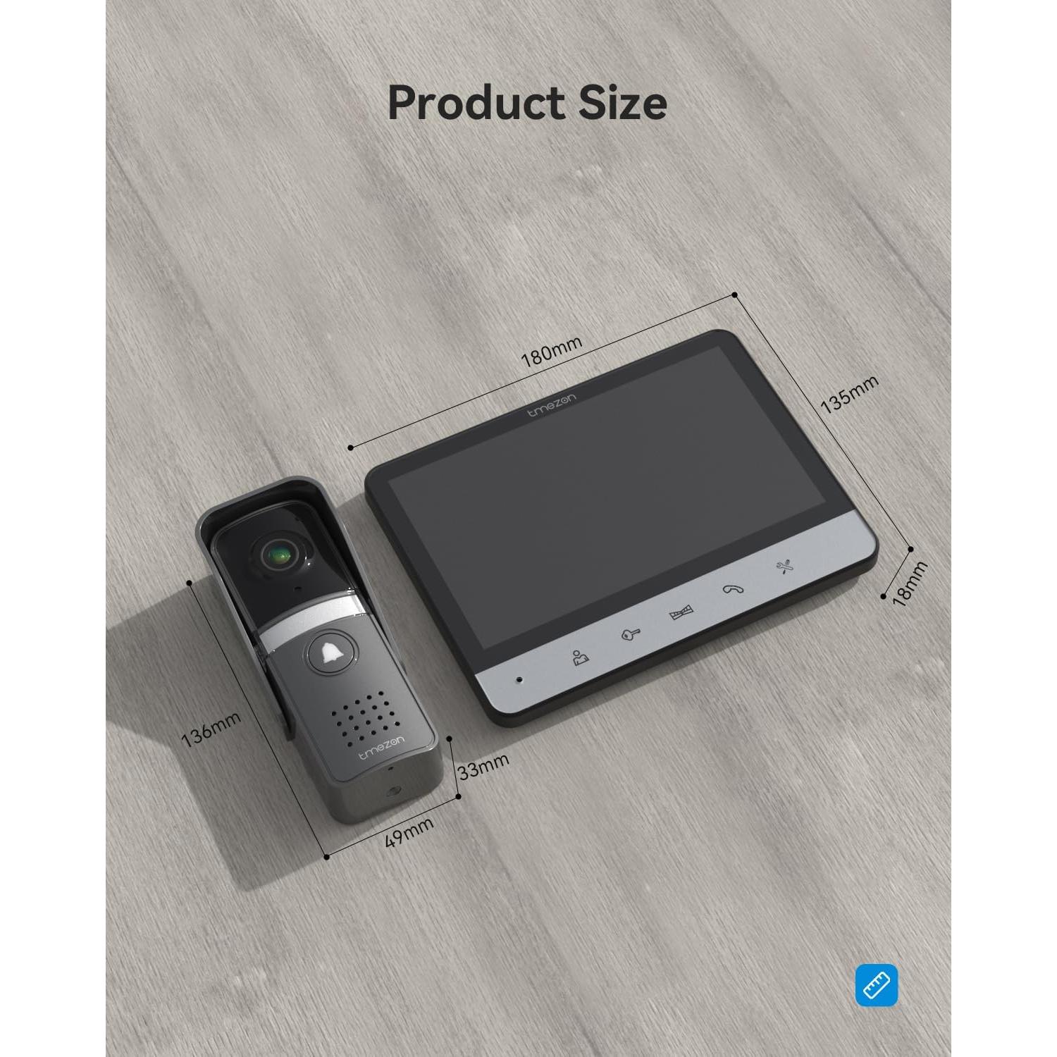 TMEZON Timbre de Video 7" HD con Monitor y Cámara IP67