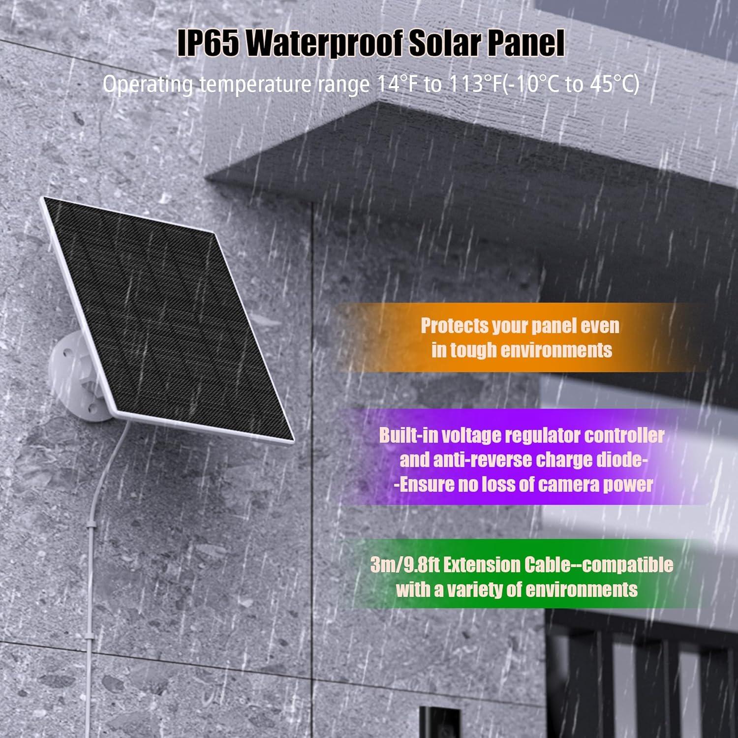 Solar Panel for Ring Doorbell 1/2/3/3+/4, Video Doorbell, Ring Battery Doorbell, Solar Charger 6W AC 9V Waterproof, Adjustable Panel Mount, 9.8ft Cable