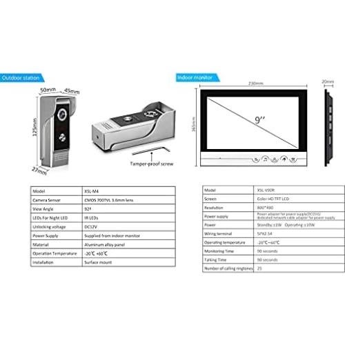Intercomunicador de Video por Cable WOLILIWO 9" HD con Cámara