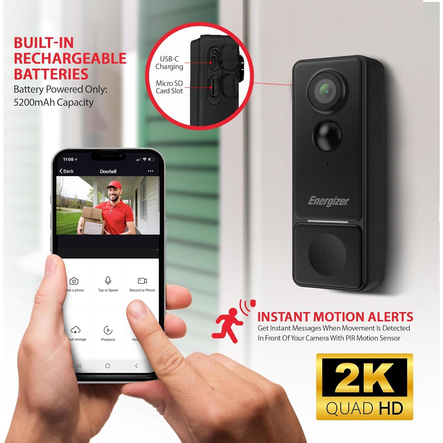 Timbre Inteligente Energizer 2K con Chime y Visión Nocturna