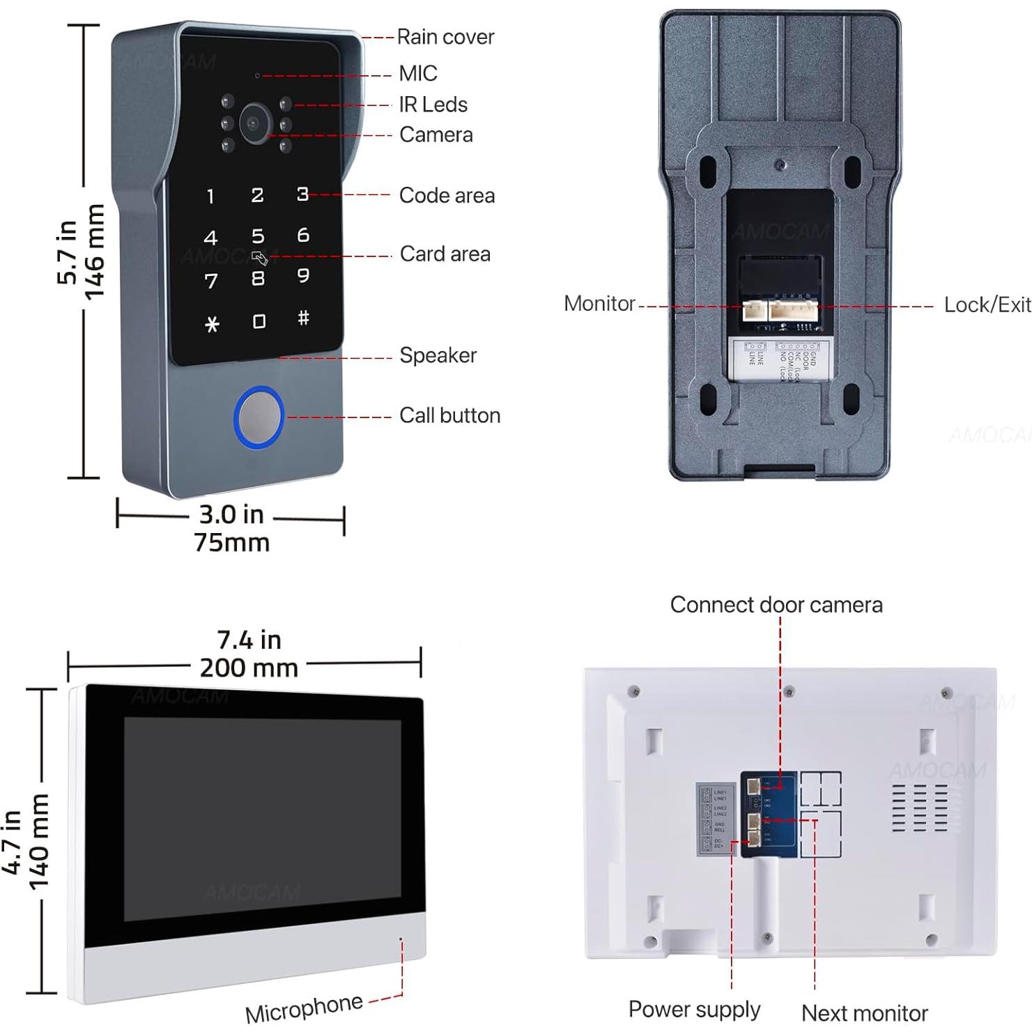 Intercomunicador de Video AMOCAM 7" 1080P WiFi 2 Hilos